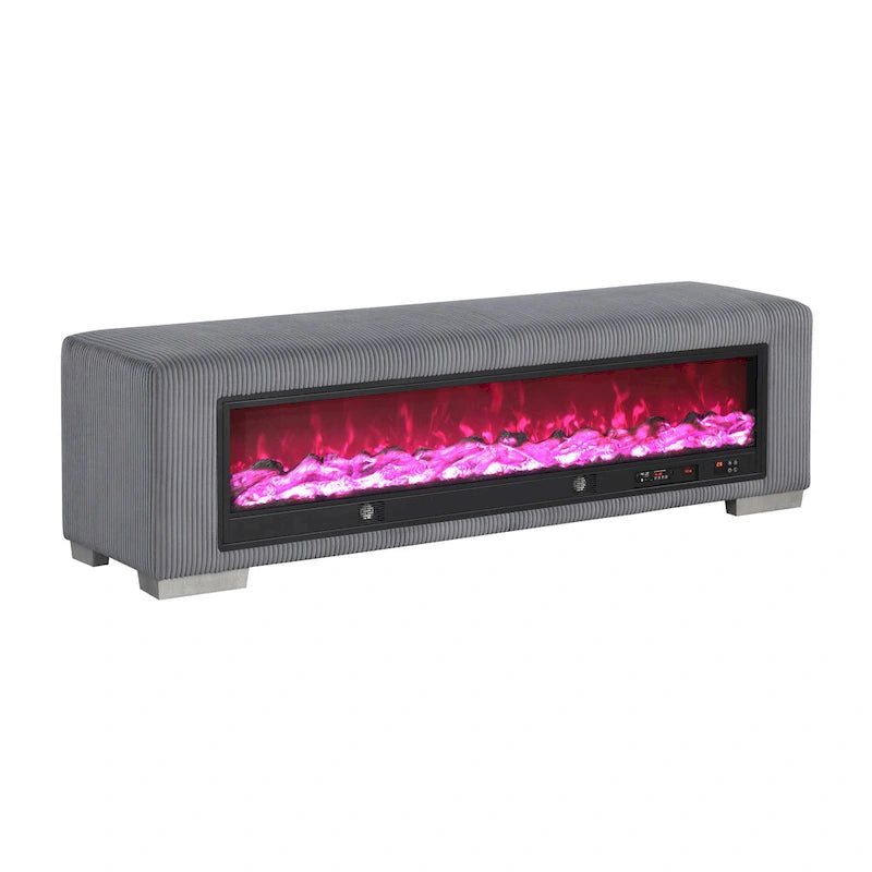 Banc en chenille Goffney de Furniture of America avec simulateur de cheminée et audio Bluetooth