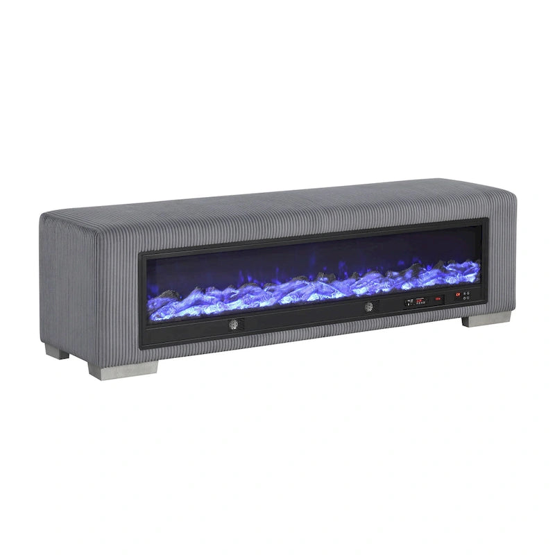 Banc en chenille Goffney de Furniture of America avec simulateur de cheminée et audio Bluetooth