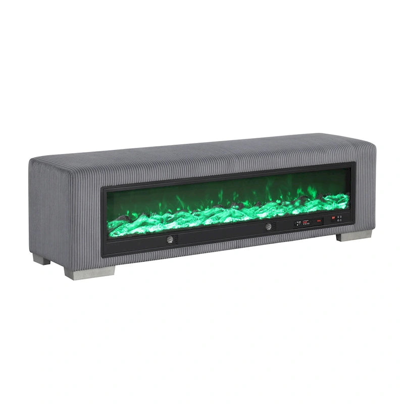 Banc en chenille Goffney de Furniture of America avec simulateur de cheminée et audio Bluetooth