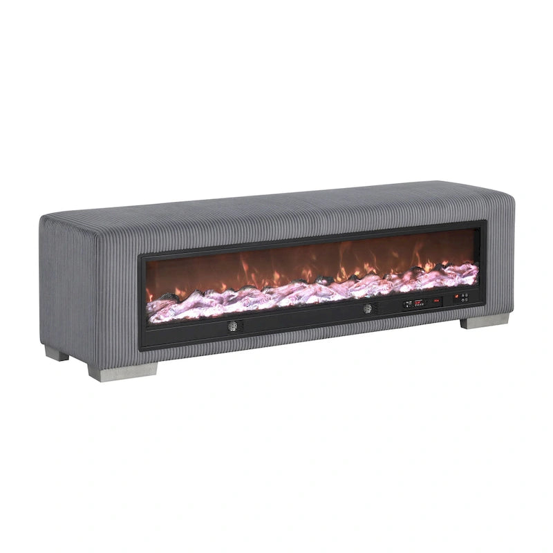 Banc en chenille Goffney de Furniture of America avec simulateur de cheminée et audio Bluetooth