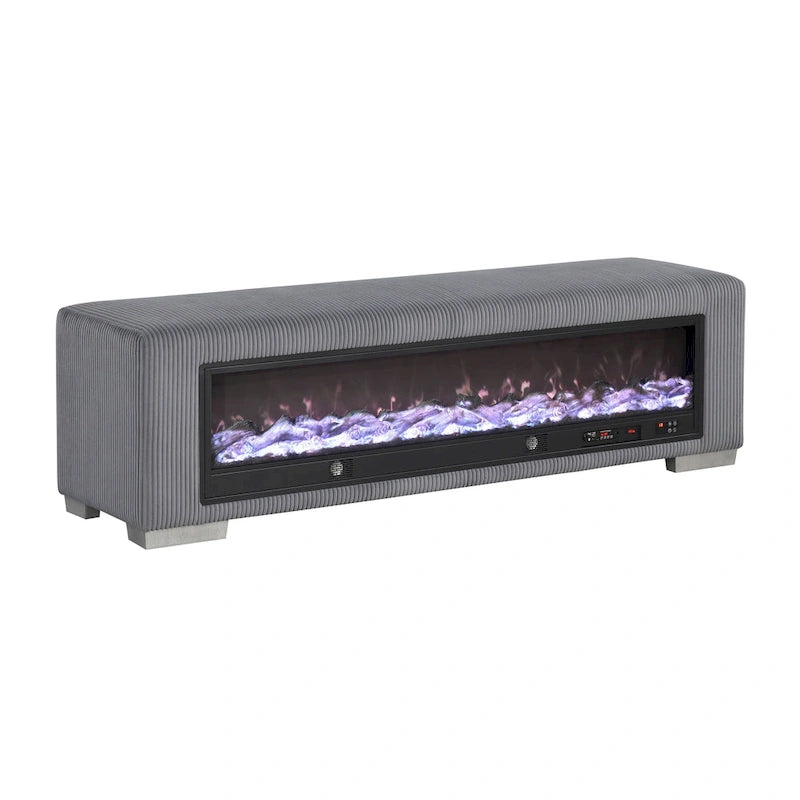 Banc en chenille Goffney de Furniture of America avec simulateur de cheminée et audio Bluetooth