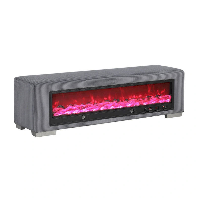 Banc en chenille Goffney de Furniture of America avec simulateur de cheminée et audio Bluetooth