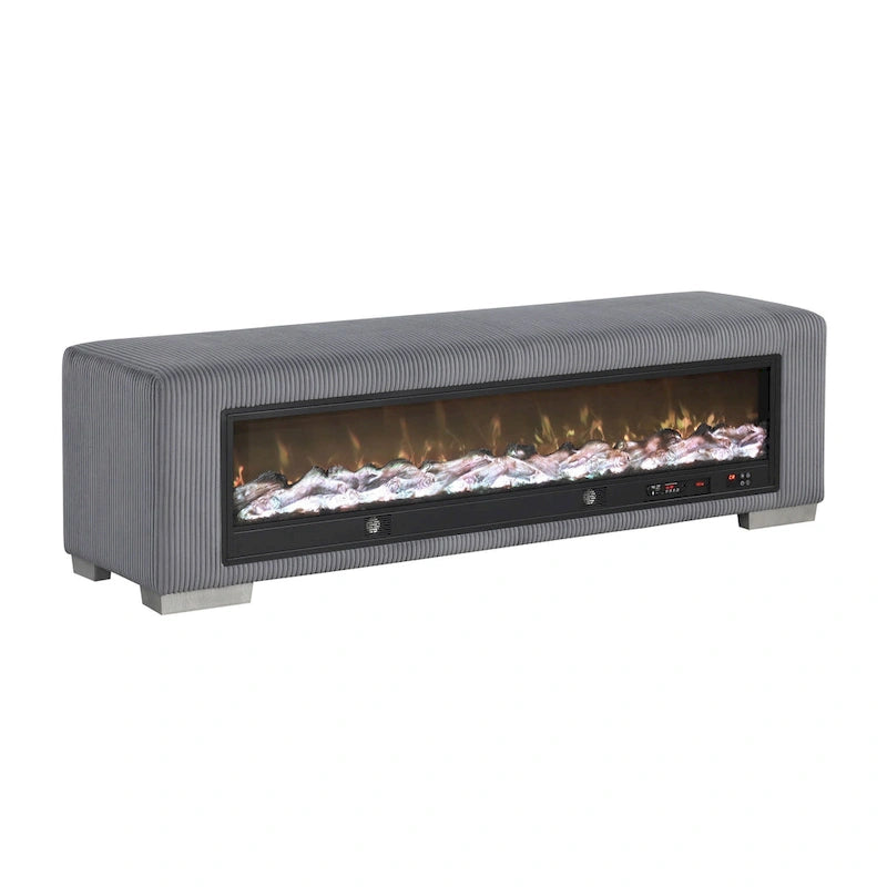 Banc en chenille Goffney de Furniture of America avec simulateur de cheminée et audio Bluetooth