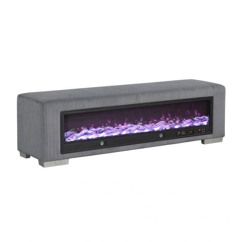 Banc en chenille Goffney de Furniture of America avec simulateur de cheminée et audio Bluetooth