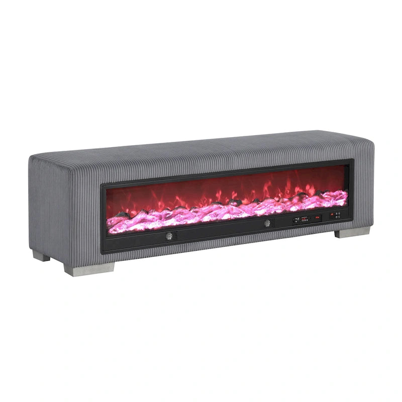 Banc en chenille Goffney de Furniture of America avec simulateur de cheminée et audio Bluetooth