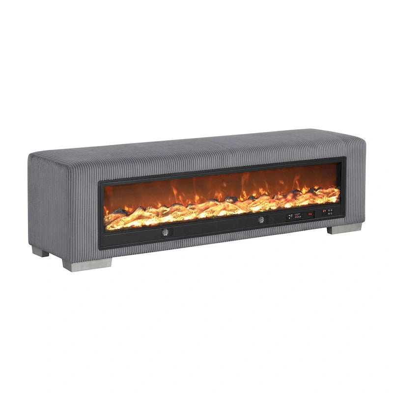 Banc en chenille Goffney de Furniture of America avec simulateur de cheminée et audio Bluetooth