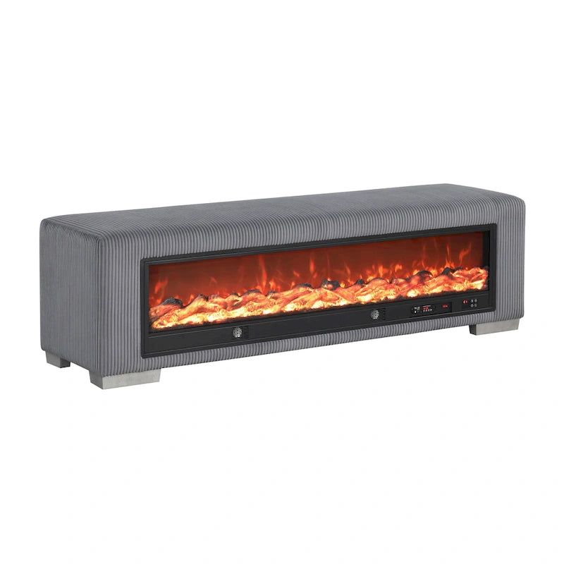 Banc en chenille Goffney de Furniture of America avec simulateur de cheminée et audio Bluetooth
