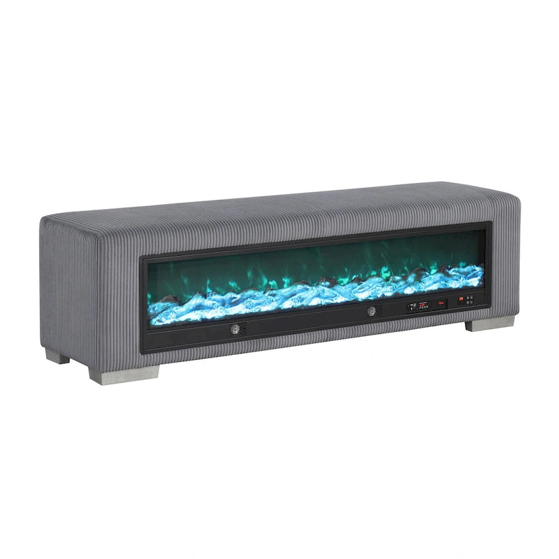 Banc en chenille Goffney de Furniture of America avec simulateur de cheminée et audio Bluetooth