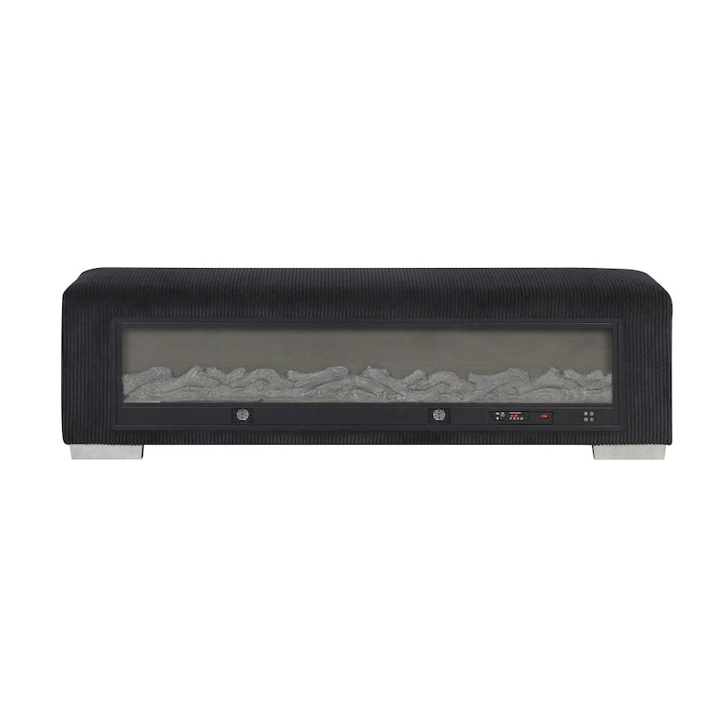 Banc en chenille Goffney de Furniture of America avec simulateur de cheminée et audio Bluetooth