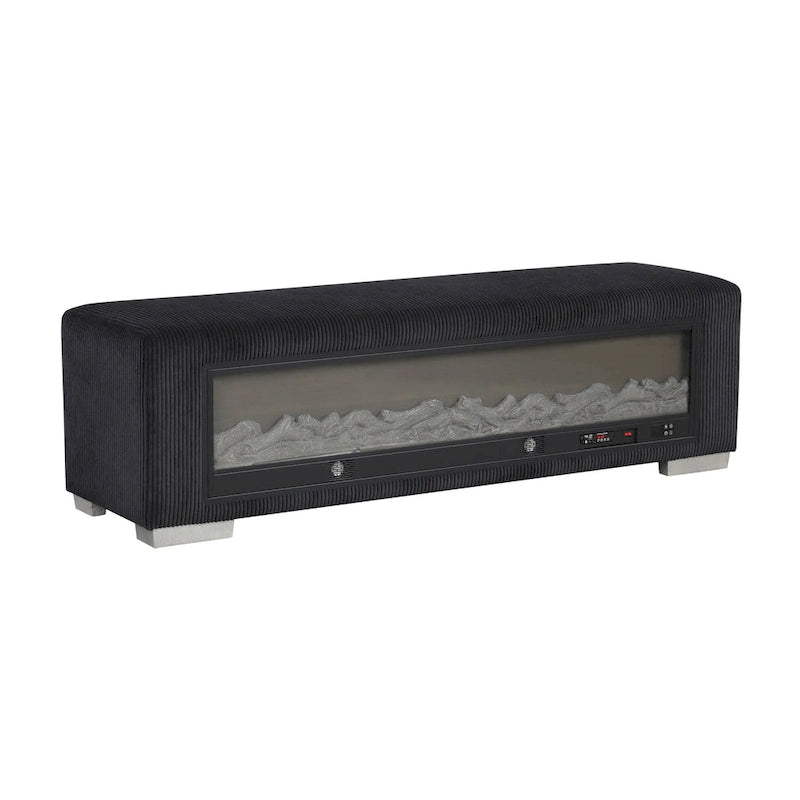 Banc en chenille Goffney de Furniture of America avec simulateur de cheminée et audio Bluetooth