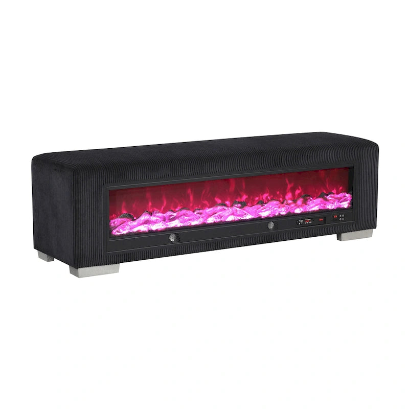 Banc en chenille Goffney de Furniture of America avec simulateur de cheminée et audio Bluetooth