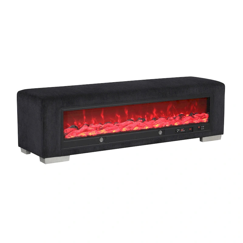 Banc en chenille Goffney de Furniture of America avec simulateur de cheminée et audio Bluetooth