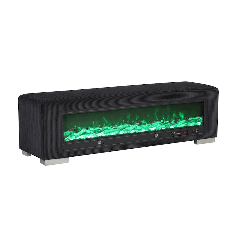 Banc en chenille Goffney de Furniture of America avec simulateur de cheminée et audio Bluetooth