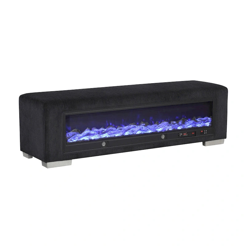 Banc en chenille Goffney de Furniture of America avec simulateur de cheminée et audio Bluetooth