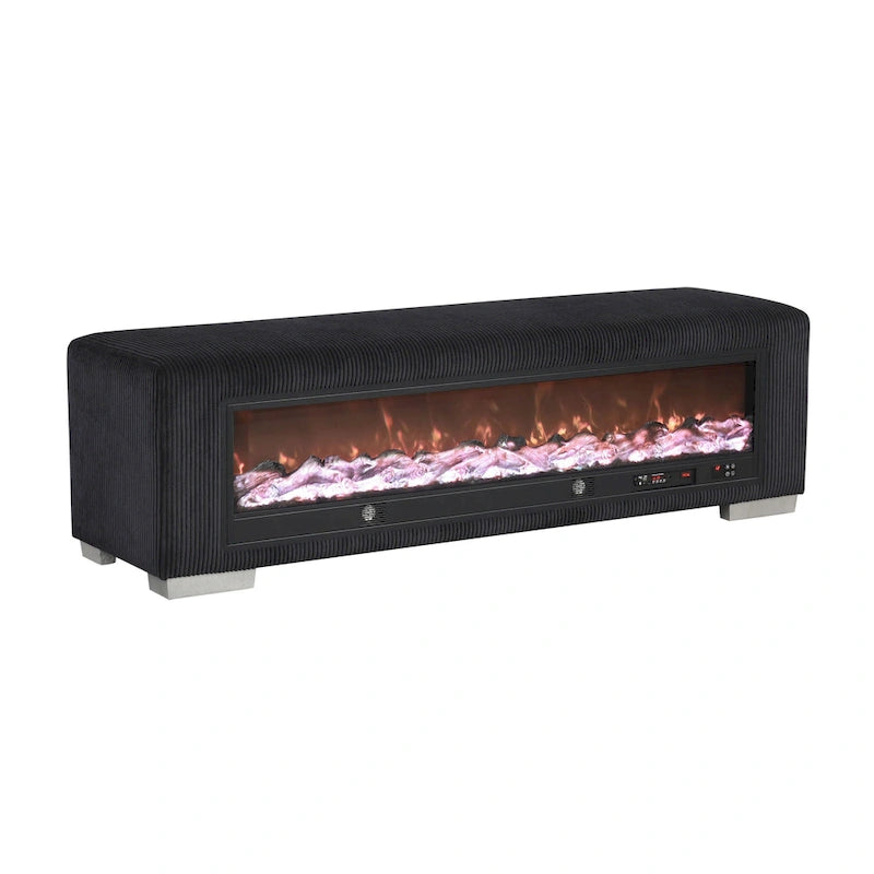 Banc en chenille Goffney de Furniture of America avec simulateur de cheminée et audio Bluetooth