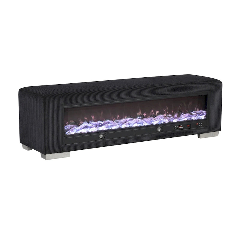 Banc en chenille Goffney de Furniture of America avec simulateur de cheminée et audio Bluetooth