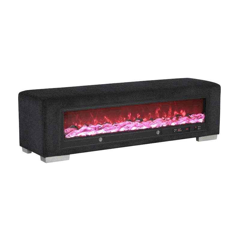 Banc en chenille Goffney de Furniture of America avec simulateur de cheminée et audio Bluetooth
