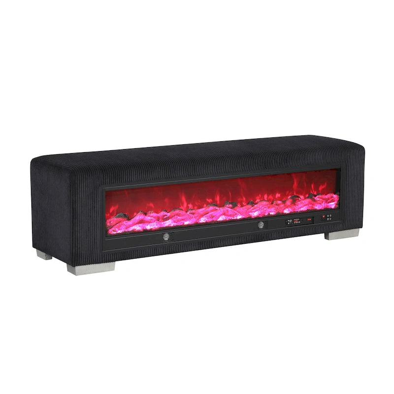 Banc en chenille Goffney de Furniture of America avec simulateur de cheminée et audio Bluetooth