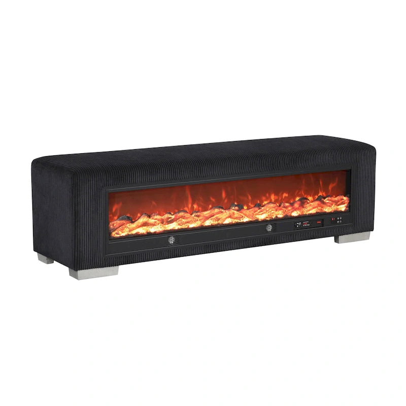 Banc en chenille Goffney de Furniture of America avec simulateur de cheminée et audio Bluetooth