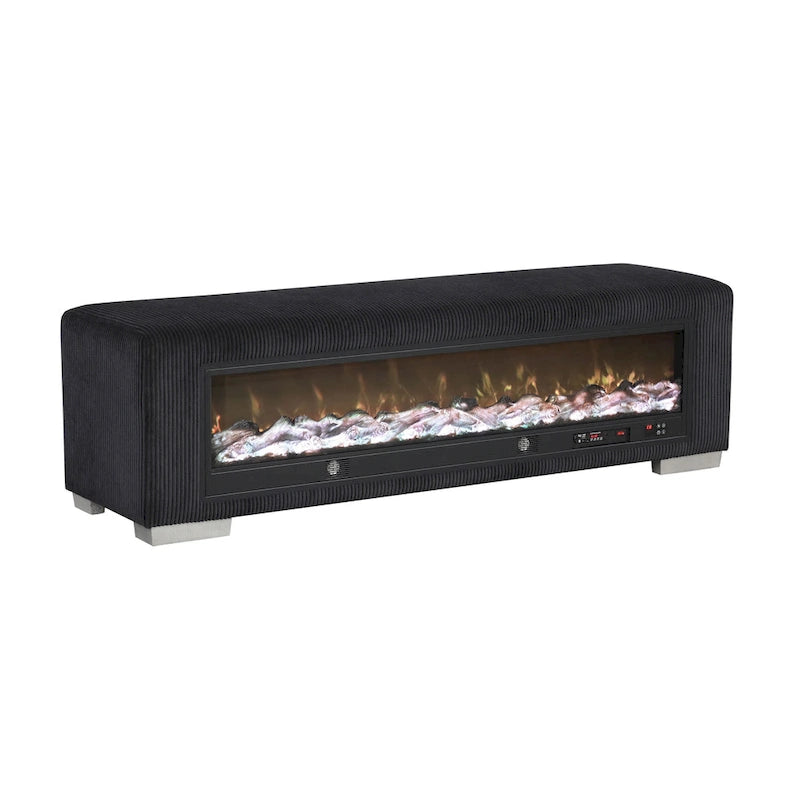 Banc en chenille Goffney de Furniture of America avec simulateur de cheminée et audio Bluetooth