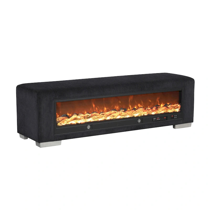 Banc en chenille Goffney de Furniture of America avec simulateur de cheminée et audio Bluetooth