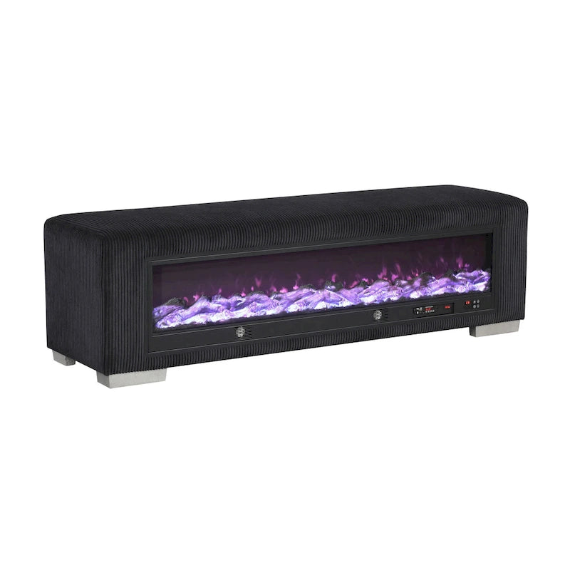 Banc en chenille Goffney de Furniture of America avec simulateur de cheminée et audio Bluetooth