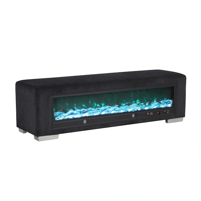 Banc en chenille Goffney de Furniture of America avec simulateur de cheminée et audio Bluetooth