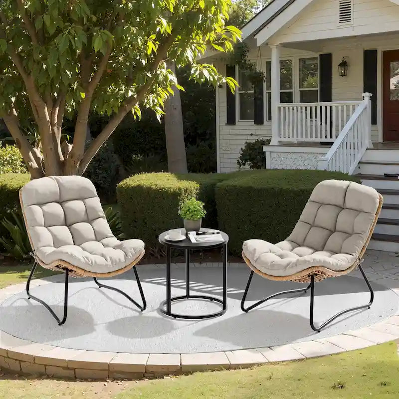 2-Piece Papasan PE Rattan Chair with Cushion For Indoor Outdoor