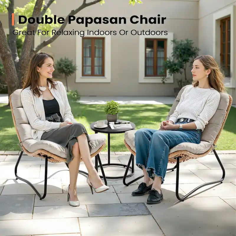 Fauteuil Papasan 2 pièces en rotin PE avec coussin pour intérieur et extérieur