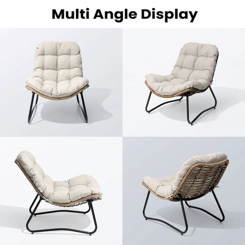 Fauteuil Papasan 2 pièces en rotin PE avec coussin pour intérieur et extérieur