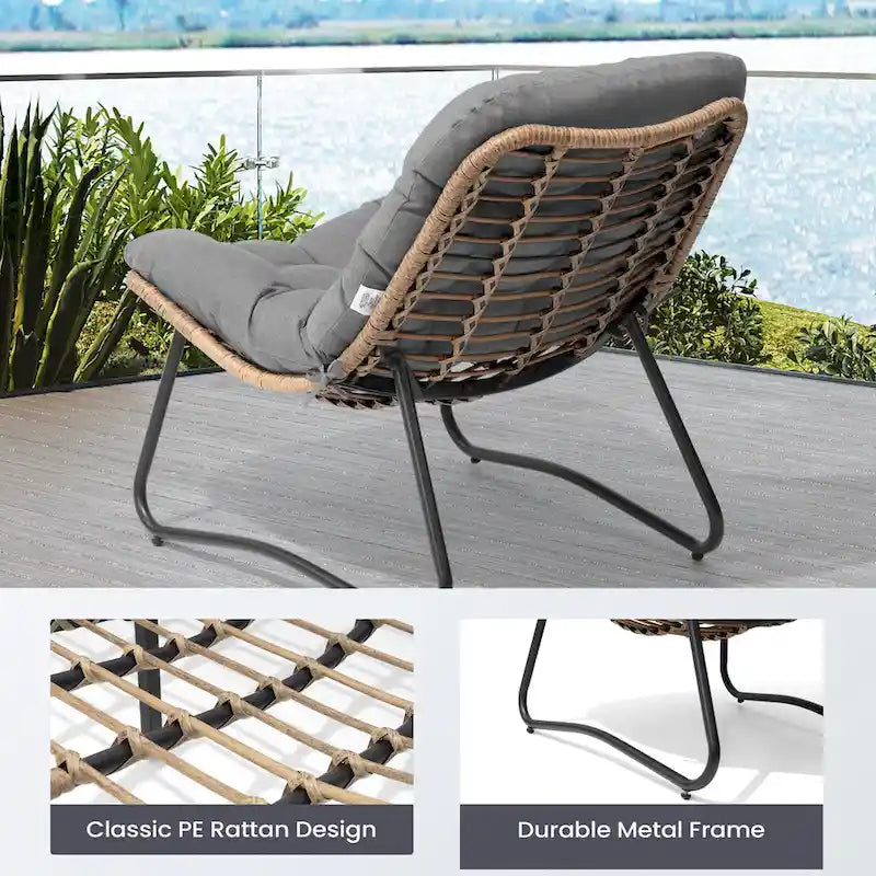 Fauteuil Papasan 2 pièces en rotin PE avec coussin pour intérieur et extérieur