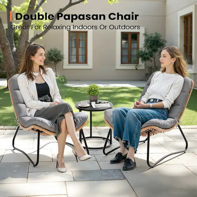 Fauteuil Papasan 2 pièces en rotin PE avec coussin pour intérieur et extérieur