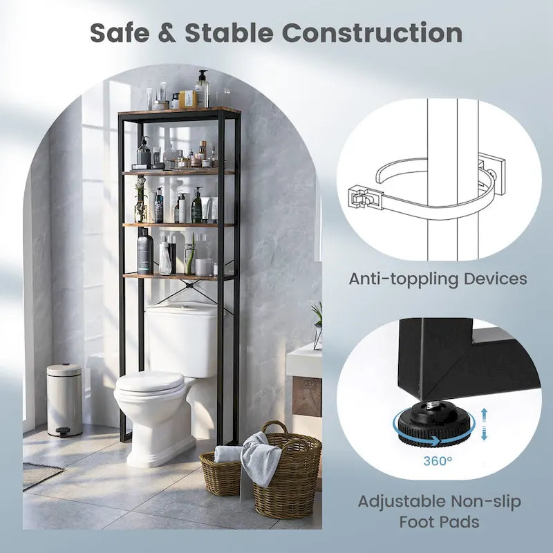 Étagère de rangement Costway à 4 niveaux pour toilettes, autoportante - Voir les détails