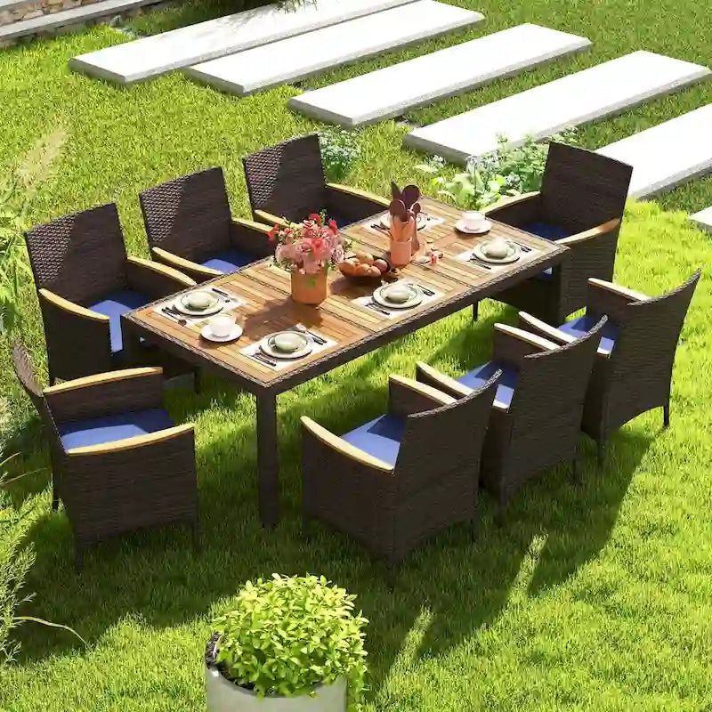Ensemble de salle à manger d'extérieur Costway 9 pièces avec plateau de table en bois d'acacia pour terrasse
