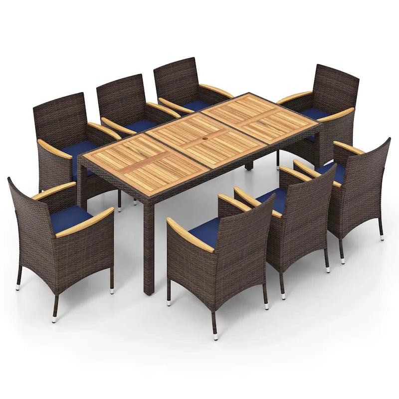 Ensemble de salle à manger d'extérieur Costway 9 pièces avec plateau de table en bois d'acacia pour terrasse
