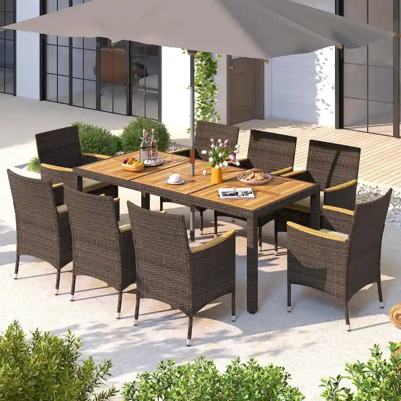 Ensemble de salle à manger d'extérieur Costway 9 pièces avec plateau de table en bois d'acacia pour terrasse