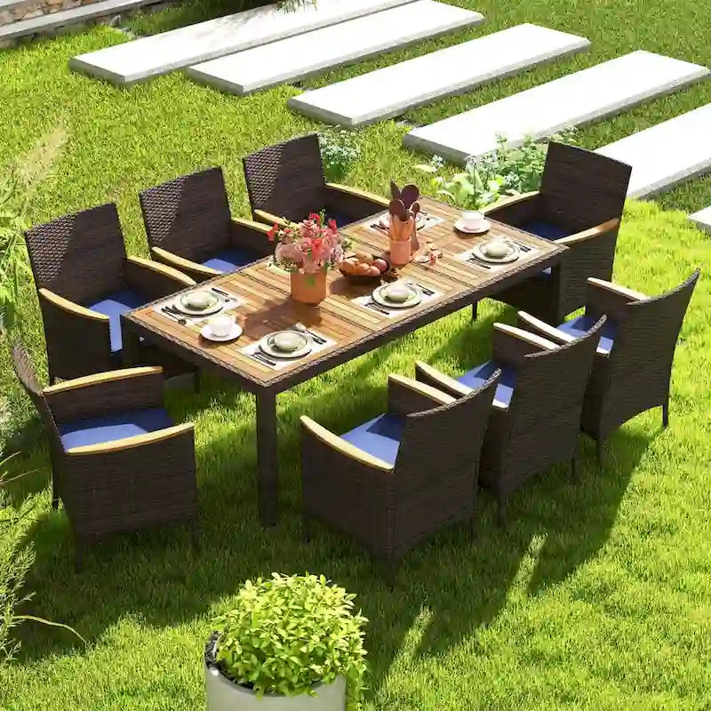 Ensemble de salle à manger d'extérieur Costway 9 pièces avec plateau de table en bois d'acacia pour terrasse