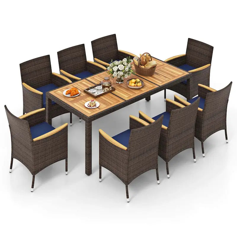 Ensemble de salle à manger d'extérieur Costway 9 pièces avec plateau de table en bois d'acacia pour terrasse