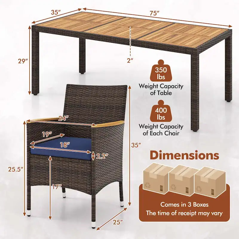 Ensemble de salle à manger d'extérieur Costway 9 pièces avec plateau de table en bois d'acacia pour terrasse