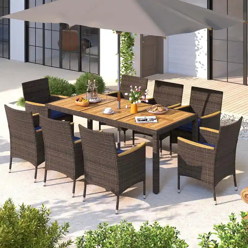 Ensemble de salle à manger d'extérieur Costway 9 pièces avec plateau de table en bois d'acacia pour terrasse