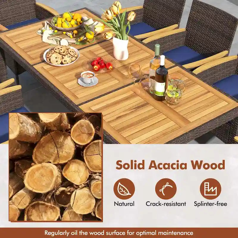 Ensemble de salle à manger d'extérieur Costway 9 pièces avec plateau de table en bois d'acacia pour terrasse