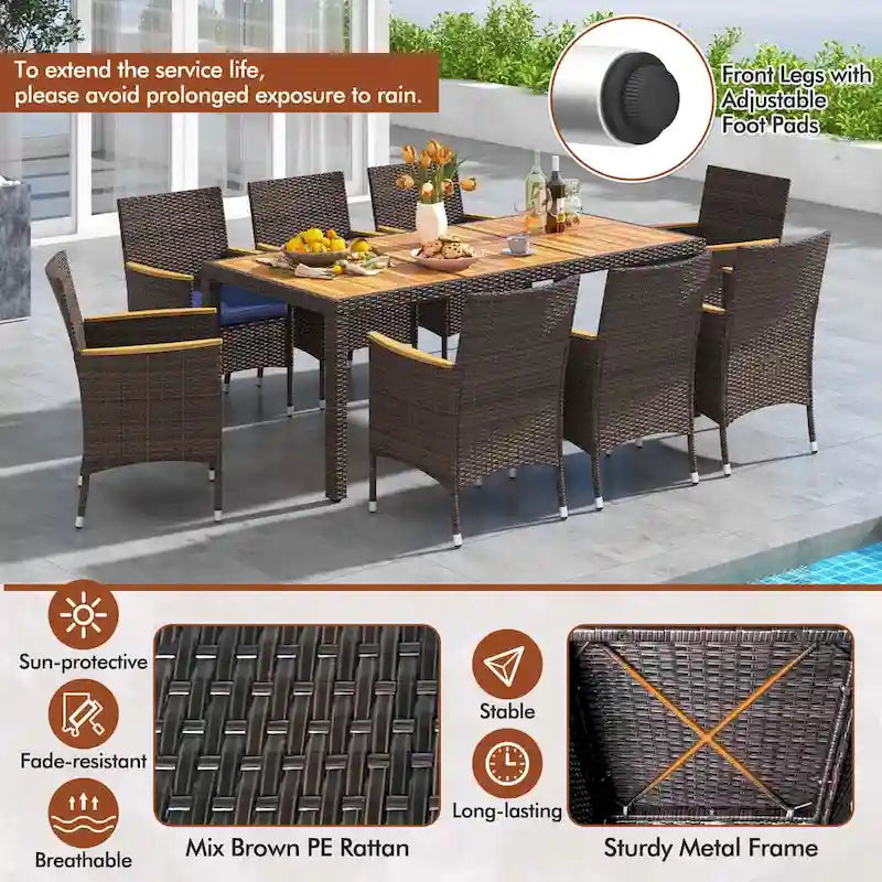 Ensemble de salle à manger d'extérieur Costway 9 pièces avec plateau de table en bois d'acacia pour terrasse