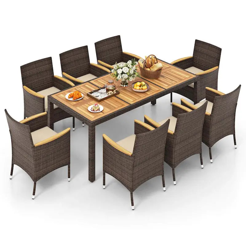 Ensemble de salle à manger d'extérieur Costway 9 pièces avec plateau de table en bois d'acacia pour terrasse