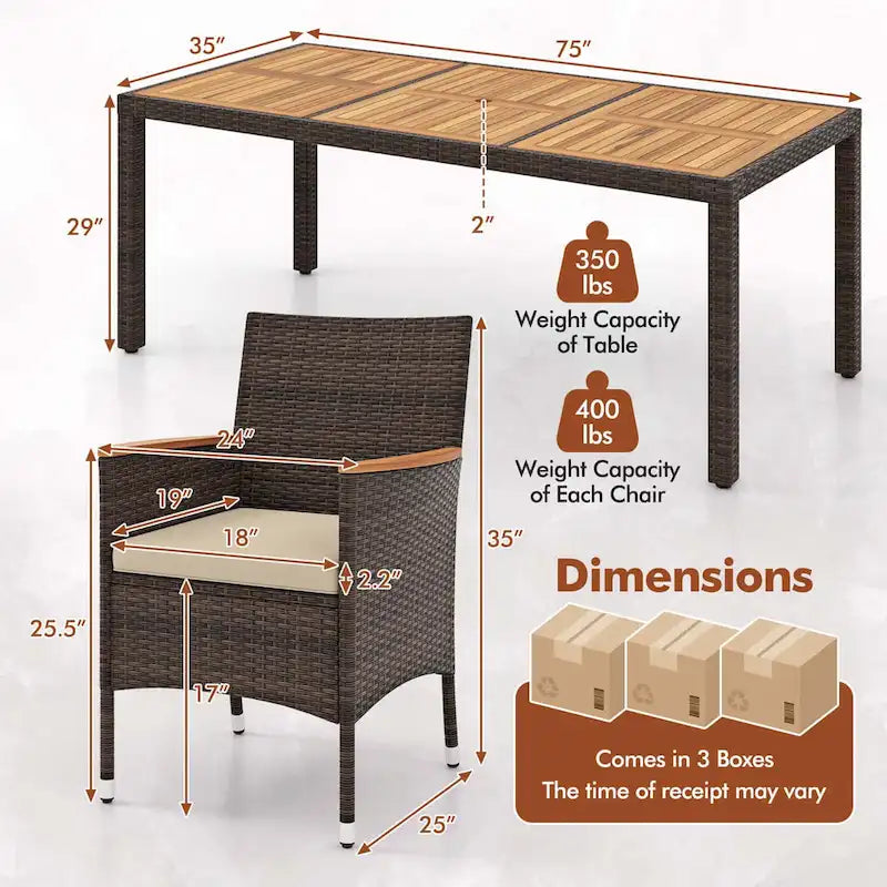 Ensemble de salle à manger d'extérieur Costway 9 pièces avec plateau de table en bois d'acacia pour terrasse
