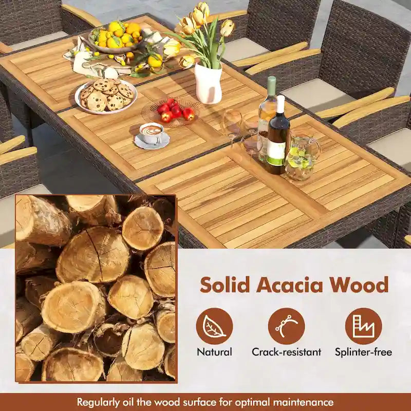 Ensemble de salle à manger d'extérieur Costway 9 pièces avec plateau de table en bois d'acacia pour terrasse