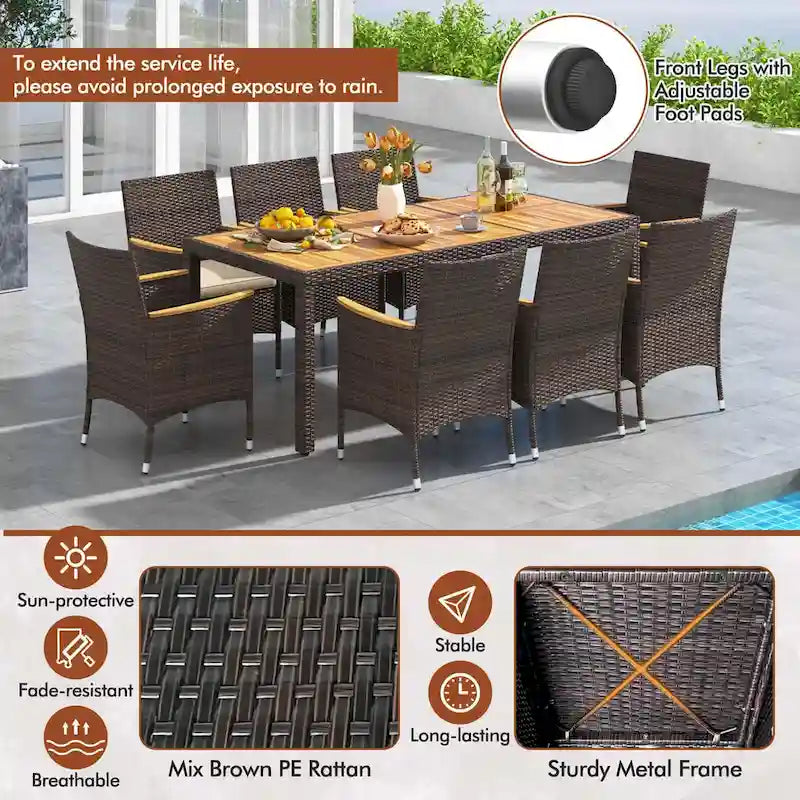 Ensemble de salle à manger d'extérieur Costway 9 pièces avec plateau de table en bois d'acacia pour terrasse