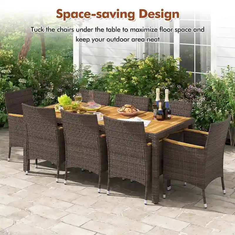 Ensemble de salle à manger d'extérieur Costway 9 pièces avec plateau de table en bois d'acacia pour terrasse
