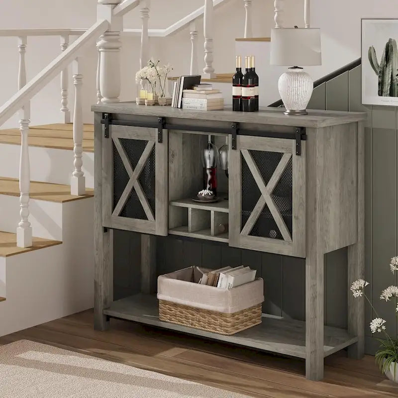 Meuble bar à café, buffet de rangement avec porte-verres à vin