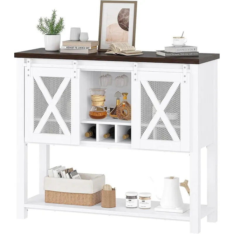 Meuble bar à café, buffet de rangement avec porte-verres à vin