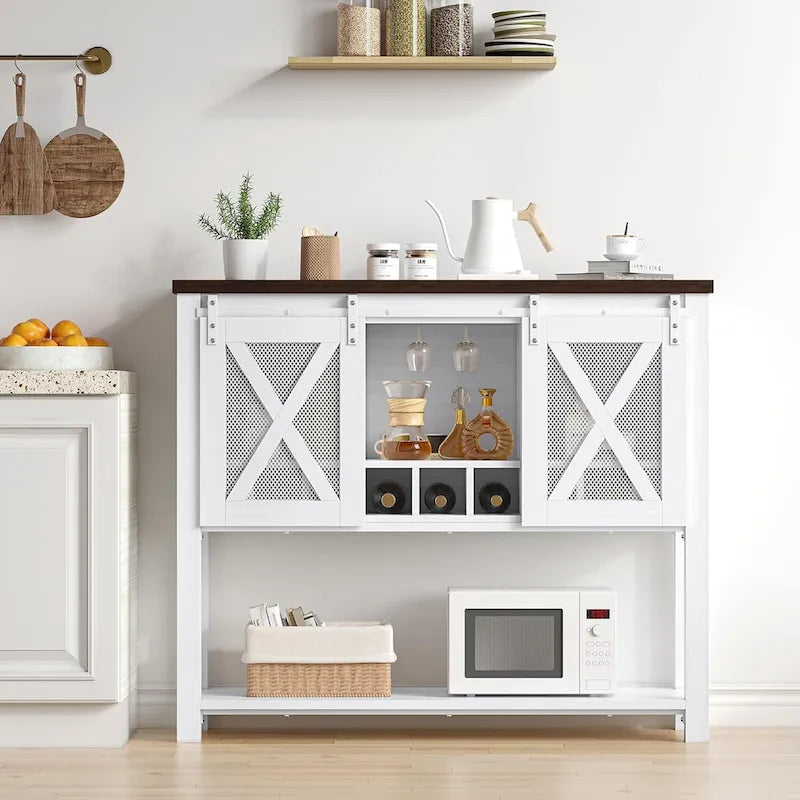 Meuble bar à café, buffet de rangement avec porte-verres à vin